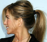 jennifer aniston in black ribbon like hair ties